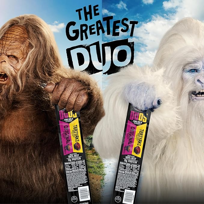 Jack Link's DUOs Beef Jerky Meat Snack Sticks with 10g Protein – Original & Teriyaki, Made with 100% Beef, Two Flavors in One Package, 1.84oz (10 Pack of 2 Sticks)