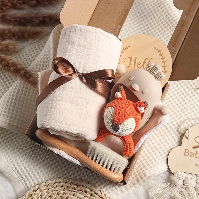 EERKEOD Baby Gift Set for Newborn New Baby Gift Set - Newborn Baby Essentials Baby Bath Set with Baby Blanket Baby Rattle - New Born Baby Girls Gift & Baby Boy Gifts for Baby Shower