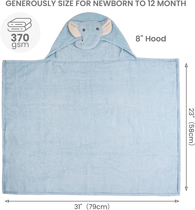 Mooreeke 2 Pack Baby Towels - 100% Cotton Baby Hooded Towels - Soft Baby Bath Towels with Hood for Newborn - Comfort Towels for Baby Girls and Boys - Animal Shaped Design (Elephants)