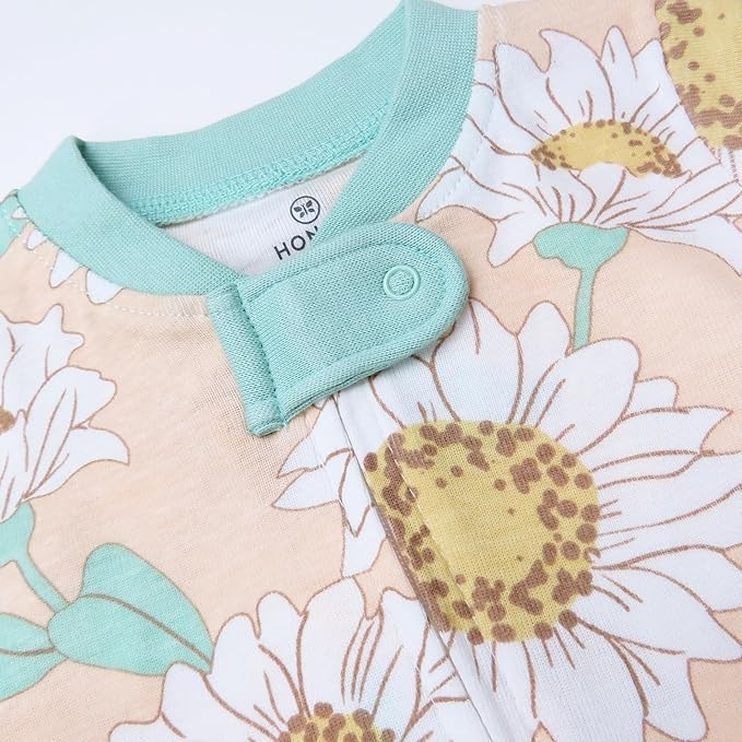 HonestBaby Non-Slip Footed Pajamas One-Piece Sleeper Zip-Front Pjs 100% Organic Cotton for Baby Girls