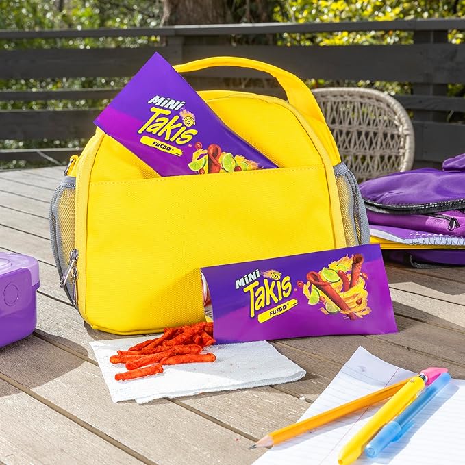 Takis Fuego Mini 25 pc / 1.23 oz Bite Size Multipack, Hot Chili Pepper & Lime Flavored Extreme Spicy Rolled Tortilla Chips (Pack of 2)