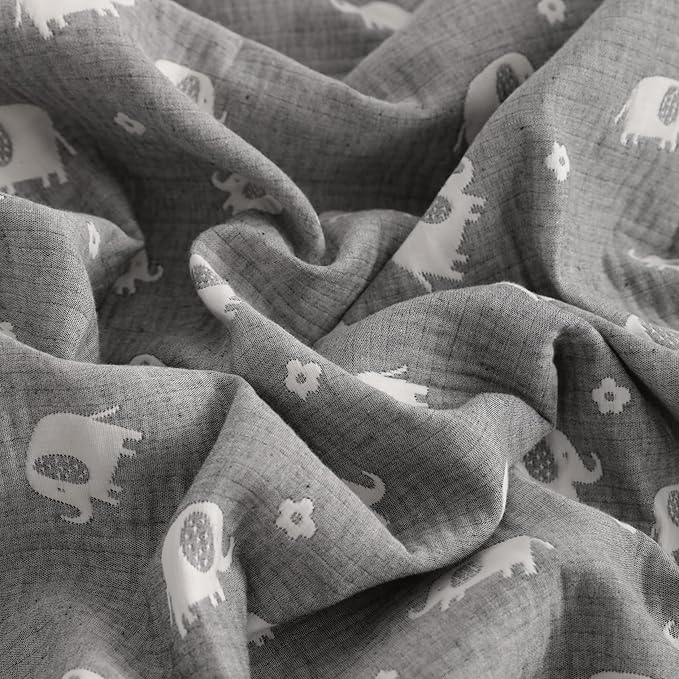 NTBAY 3 Layer Muslin Cotton Toddler Blanket, Jacquard Reversible Nursery Bed Blanket, Super Soft and Thermal for All Seasons, Decoration Gift, 30"x40", Dark Grey Elephant