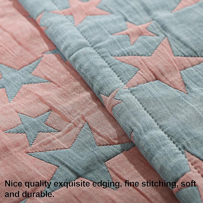 NTBAY 3 Layer Toddler Blanket, Muslin Cotton Jacquard Bed Blankets, Lightweight Thermal Baby Blanket, Super Soft and Warm Crib Blanket for All Seasons, Decoration Gift, 45"x60", Red and Blue Star