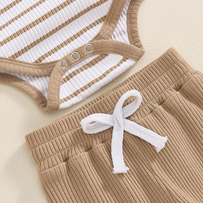 Newborn Baby Boy Girl Clothes Ribbed Knitted Long Sleeve Romper Pants Solid Cotton Infant Fall Winter Outfits 2Pcs