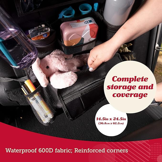 Lusso Gear Heavy Duty Back Seat Car Organizer Extra Large for Protection, Sag Proof & Reinforced Corners, Protects iPad & Backseat, 12 Versatile Car Seat Organizer Storage Compartments (Gray)