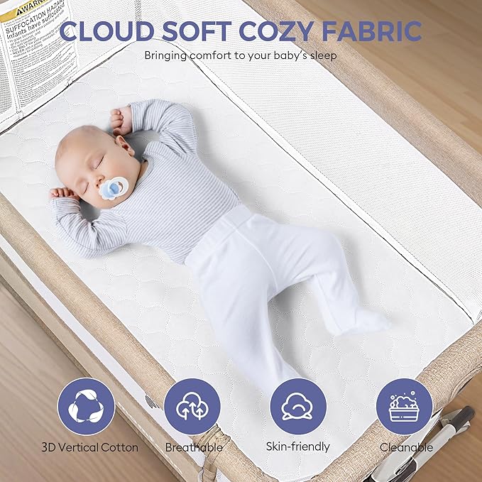 Baby Bassinet Bedside Sleeper, Upgraded Stability Bedside Crib with Full Mesh Sides, Soft Sheet, 6-Height Adjustment, Storage Basket, Easy Folding Portable Bassinet for Newborns, Oatmeal