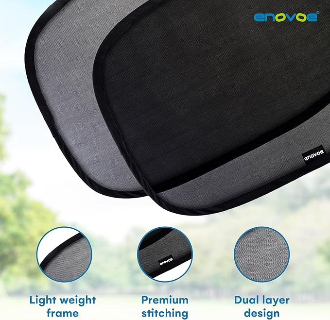 2-Pack Car Window Shades by Enovoe - 19 x 12 in Side Window Cover for SUVs, Sedans, and Trucks - Protects Baby from UV Rays and Glare - Cling Design for Easy Use - Plain