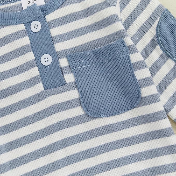 fhutpw Baby Boy Clothes 3 6 12 18 Months Ribbed Knitted Long Sleeve Romper and Pants Sets Newborn Fall Splicing Color Outfits