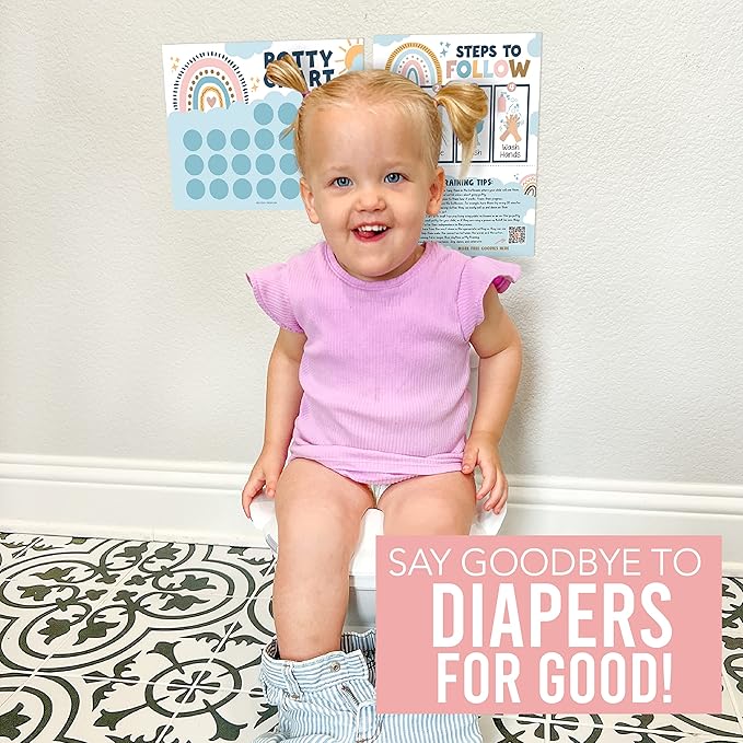 Hadley Designs Potty Training Chart for Girls with Fun Reward Stickers – 10 Potty Chart for Toddlers Girls, 8.5x11" Potty Training Sticker Chart for Toilet Success, Boho Reward Chart for Kids