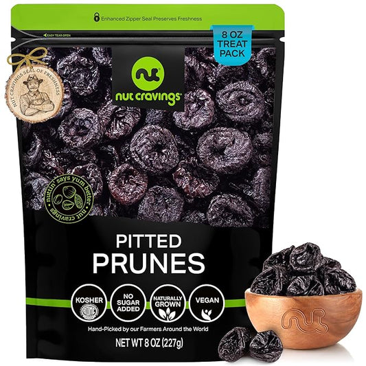 NUT CRAVINGS - Dried Prunes Pitted Unsweetened, Dry Plums No Sugar Added (8oz, 1 Pack) Bulk Dry Fruits Packed Fresh in Resealable Bag - Sweet Healthy Snack, Naturally Grown, Vegan, Kosher