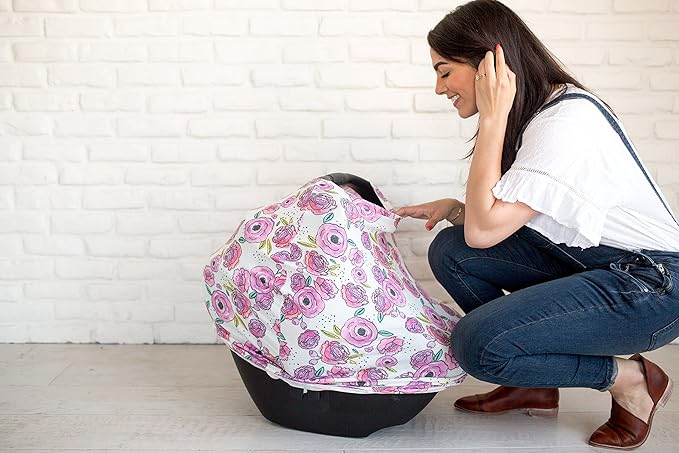 Baby Car Seat Cover Canopy and Nursing Cover Multi-Use Stretchy 5 in 1 Gift Zoe by Copper Pearl