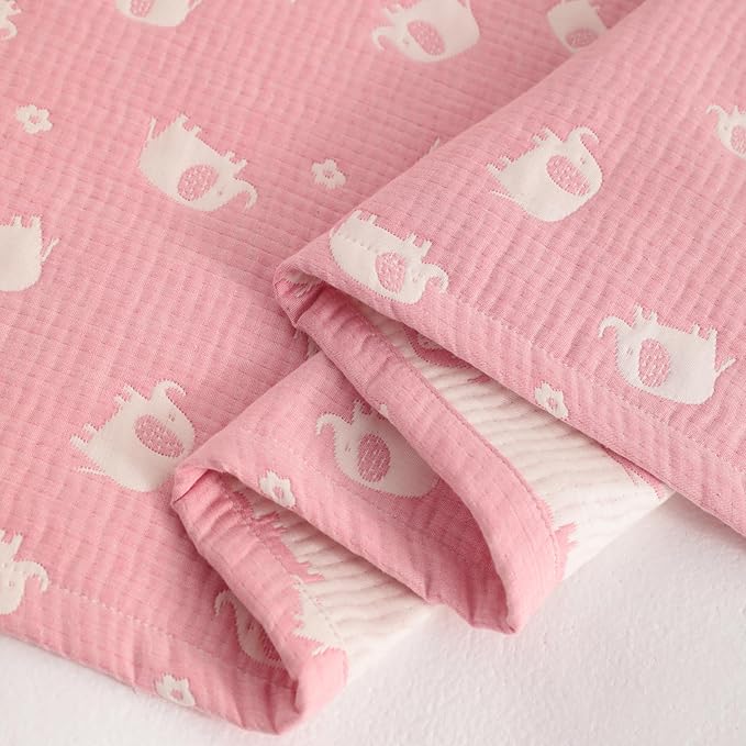NTBAY 3 Layer Muslin Cotton Toddler Blanket, Jacquard Reversible Nursery Bed Blanket, Super Soft and Thermal for All Seasons, Decoration Gift, 30"x40", Pink Elephant