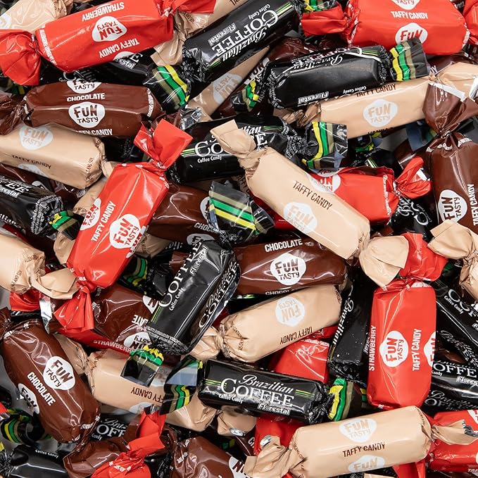 Taffy Candy Mix - 2 Pound Bag (150 Count) - Individually Wrapped Vanilla, Chocolate, Strawberry Caramels and Coffee Chews - Assorted Candy Variety Pack