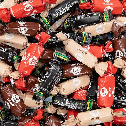 Taffy Candy Mix - 2 Pound Bag (150 Count) - Individually Wrapped Vanilla, Chocolate, Strawberry Caramels and Coffee Chews - Assorted Candy Variety Pack