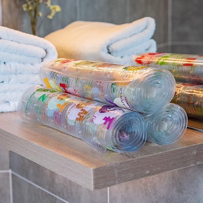 Polyvinyl Chloride (PVC) Bath Mat, Alphabet, Square, XL Size, 35x16 inch, Textured Pattern, Suction Cups - Bath Mats for Tub Kids