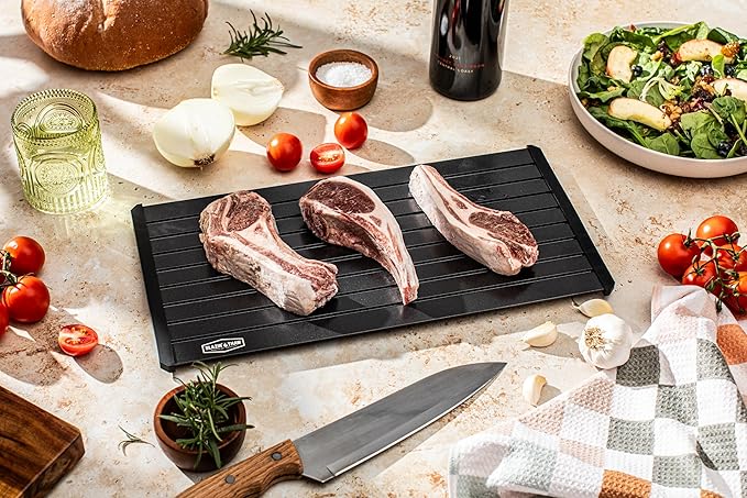 BLAZIN' THAW Defrosting Tray for Frozen Meat | 16" Family-Size | Aluminium Plate for Thawing Frozen Food | Natural Thawing Process | No Microwaves, No Cold/Warm Water Required |