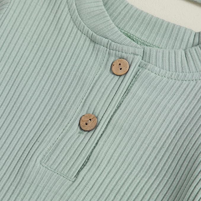 Newborn Baby Boy Clothes Long Sleeve Ribbed Bodysuit Pants Hat 3-Piece Outfit Set