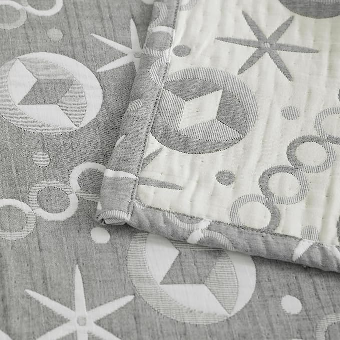 NTBAY 3 Layer Oversized Muslin Cotton Toddler Blanket, 45x60 Inches Jacquard Reversible Nursery Bed Blanket, Super Soft and Thermal Crib Blanket for All Seasons, Baby Gift, 45"x60", Grey Starfish