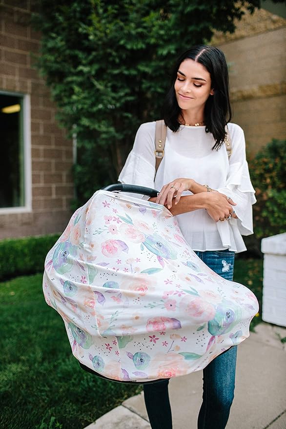 Copper Pearl Multi-Use Cover: Car Seat, Nursing, and Stroller Cover for Sun - Stretchy Fabric, All-Season Use, Stylish Designs, Easy Access for Moms - Bloom