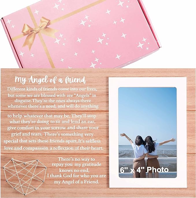 Best Friend Poem Frame -Angel Friendship Poem Sign-Best Friend Birthday Thanksgiving Christmas Gift for Best Friends-Wooden Picture Frame Photo Frame