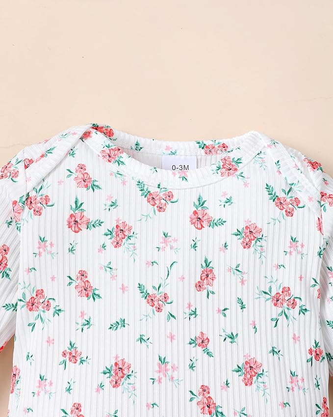 Renotemy Newborn Baby Girl Clothes Outfits Infant Romper Ruffle Floral Pants Cute Toddler Baby Girl Clothes Set