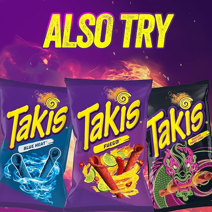 Takis 40 pc / 1oz Hero Variety Pack - Fuego, Blue Heat & Intense Nacho Flavored Rolled Tortilla Chips - (20) Fuego, (10) Blue Heat, (10) Intense Nacho - Perfect for Tailgates or Parties