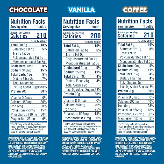 Ripple Plant Based Protein Shake Variety Pack | 20g of Quality Sourced Pea Protein, Calcium Rich | Shelf Stable | Vegan & Non GMO | Dairy, Soy, Nut, & Gluten Free | 12 Fl Oz Bottles (Pack of 12)