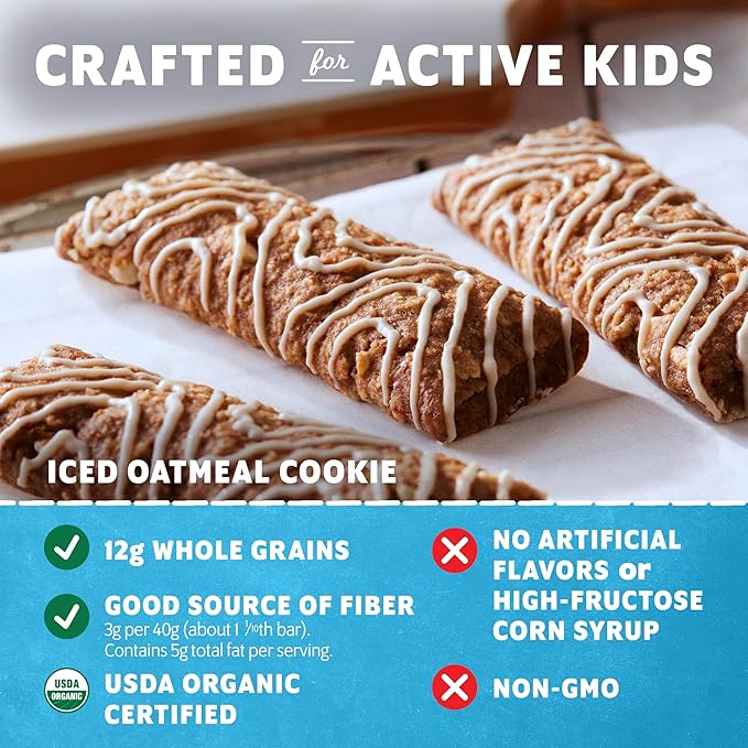 CLIF Kid Zbar - Iced Oatmeal Cookie - Soft Baked Whole Grain Snack Bars - USDA Organic - Non-GMO - Plant-Based - 1.27 oz. (18 Pack)