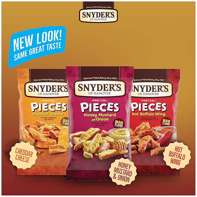 Snyder's of Hanover Pretzel Pieces, Variety Pack of Pretzels Individual Packs, 2.25 Oz, 18 Ct (Pack of 18)