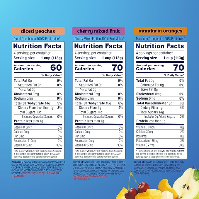 Dole Diced Peaches, Mandarin Oranges, and Cherry Mixed Fruit in 100% Juice Variety Pack - Dole Fruit Bowls Snacks - 4 oz Bowls - 12 Pack