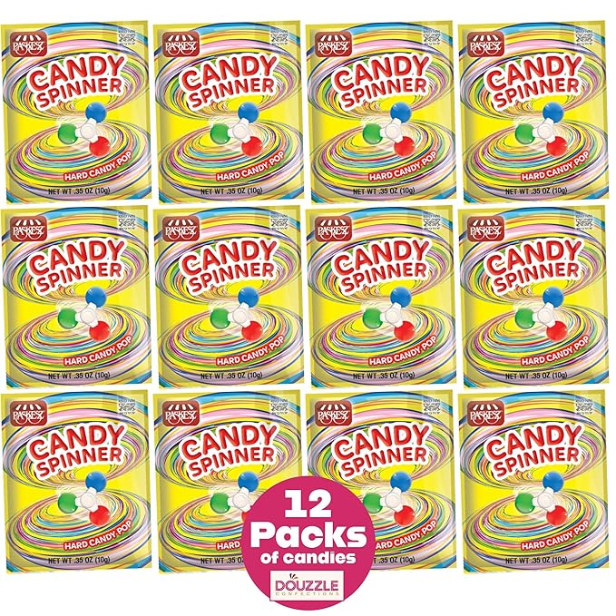 DOUzzle Back To School Candy Fidget Spinner, Hard Candy Lollipop 3 Flavors (12 count, 1 Pack) Individually Wrapped, Party Favor, Goodie Bag & Pinata Filler - Kosher Parve