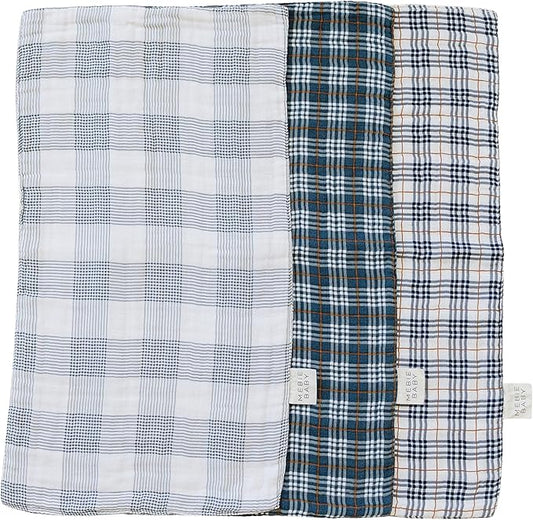 Mebie Baby Burp Cloths, Plaid, Muslin Burp Cloth Set for Spit Up, Drool, and More, Boho Burp Cloths for Baby Boy and Girl, Baby Must Haves for Registry Lists and Gifts for Newborns
