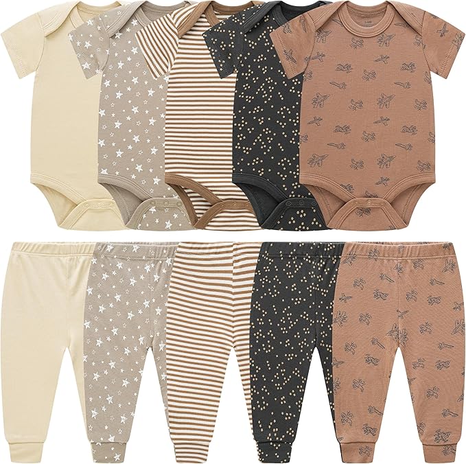 Baby Newborn Layette 10-Piece Sets Cotton Bodysuits Pants Sets for Baby Boys Girls Toddler Unisex Baby Gift Set