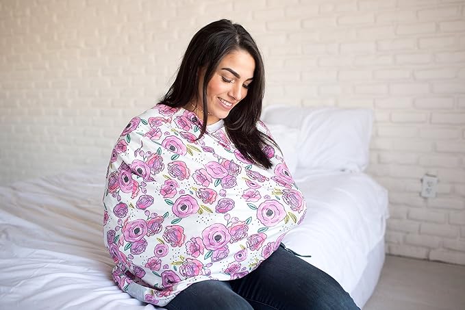 Baby Car Seat Cover Canopy and Nursing Cover Multi-Use Stretchy 5 in 1 Gift Zoe by Copper Pearl