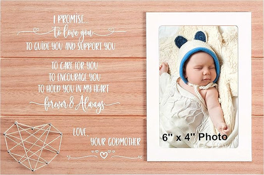 Godchild Godson Goddaughter Photo Frame Present from Godmother,Baptism Wooden Picture Frame Present for Godson Goddaughter,Christening Keepsake Gift-Unique Milestones Dedication Gift for Godchild