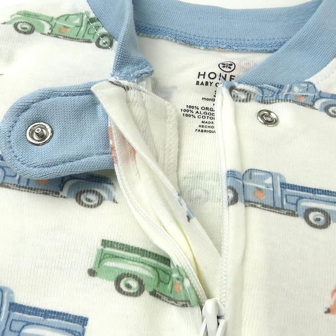 HonestBaby Sleep & Play Footed One-piece Pajama Sleeper 100% Organic Cotton, Baby Boys