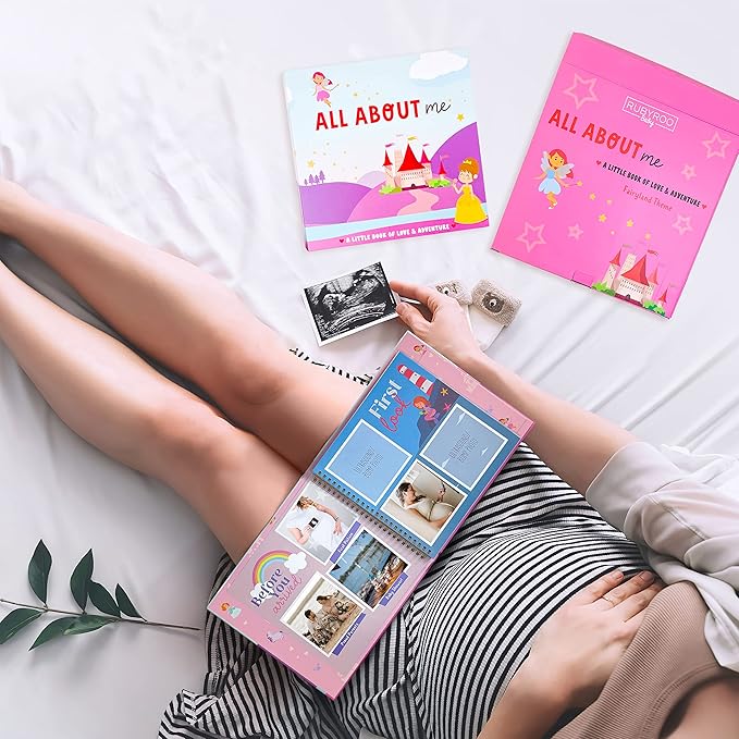 RubyRoo Baby Memory Book - Milestone Journal for Baby Girl - Baby Keepsake Photo Album - First 5 Years Scrapbook - Pregnancy Gift for Baby Shower, 60 Page Hardcover Record Book for Newborn - Fairyland