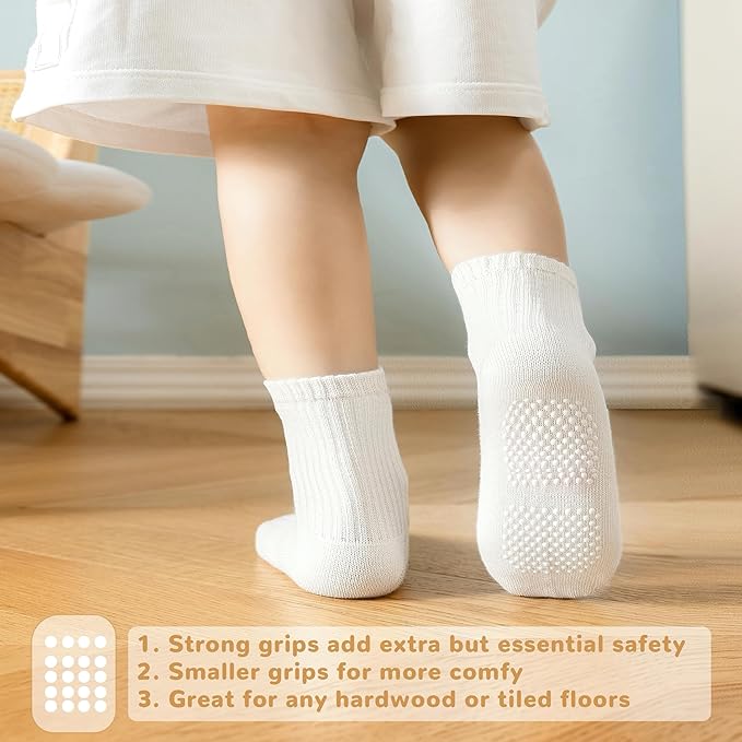 Toddler Grip Socks Non Slip Crew Cute Seamless Cotton Socks for Baby Boys Girls Infants Kids 9 Pairs