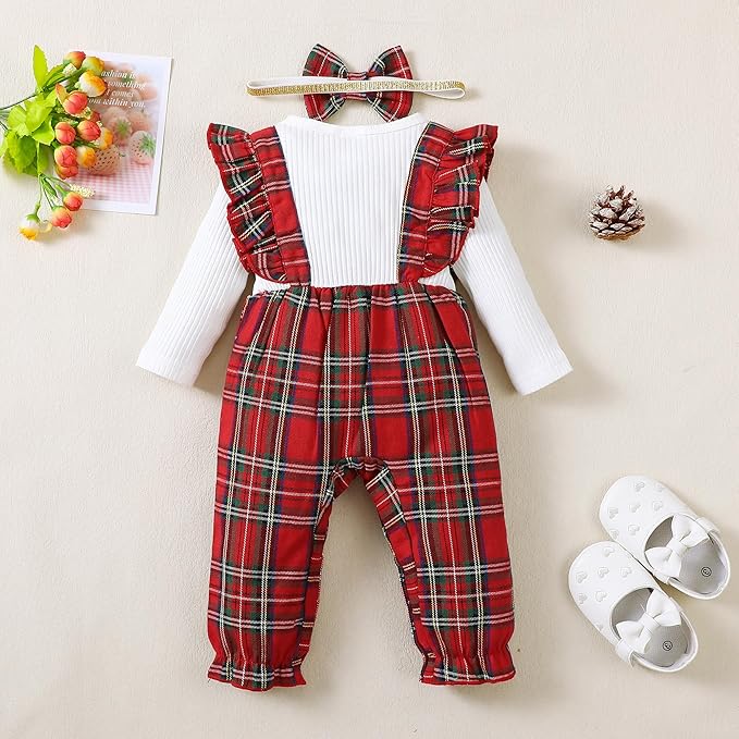 Newborn Infant Baby Girl Clothes Fall Winter Plaid Long Sleeve Jumpsuit One Piece Romper Bodysuit Baby Overalls Outfits