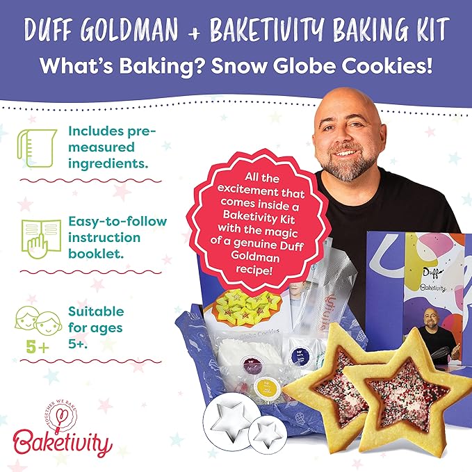 Baketivity Snow Globe Cookies Baking Kit - Duff Goldman Cooking Recipe - DIY Family Fun Cookie Making Kit - Pre Measured Ingredients Cookie Baking Kit for Kids - Tiny Gift for Kids, Teens, And Adults