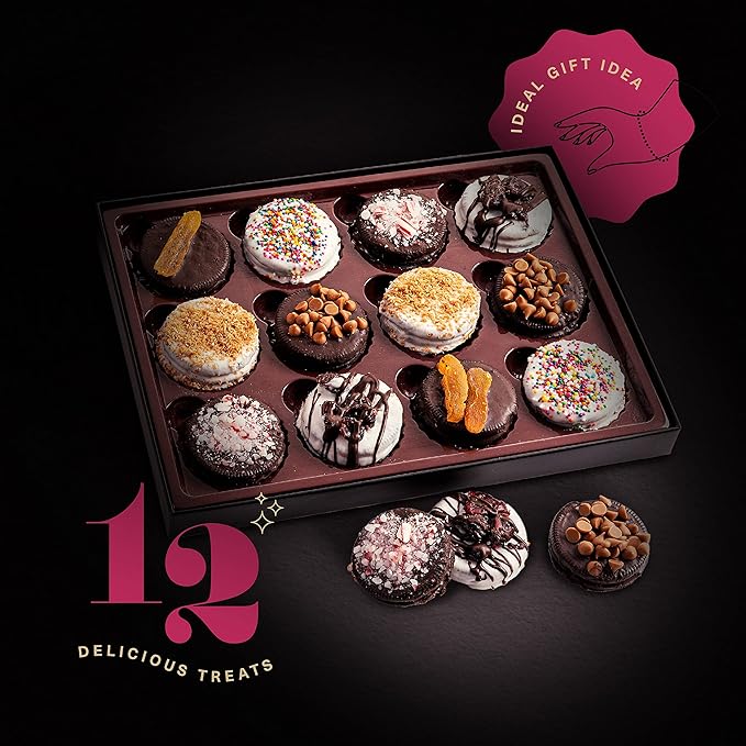 KREMERY Creamy Chocolate Cravings - Chocolate Covered Sandwich Cookies & Cream Gift Basket, in Elegant Gift Box (12 Cookies, Assorted Sweet Toppings) Food Assortments USA Made