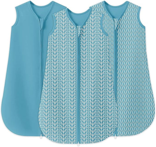 SWEET DOLPHIN Baby Sleep Sack 18-24 Months - 100% Cotton 2-Way Zipper TOG 0.5 Infant Wearable Blanket, Newborn Essentials Toddler 3 Pack Sleeping Sacks - Peacock Blue