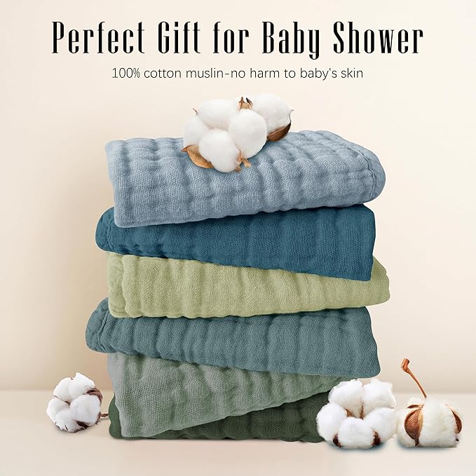 SWEET DOLPHIN 12 Pack Muslin Burp Cloths Large 100% Cotton Burping Clothes for Baby Drool - Absorbent and Soft Boys & Girls Milk Spit Up Rags for Newborn Essentials Registry - Ocean Dip