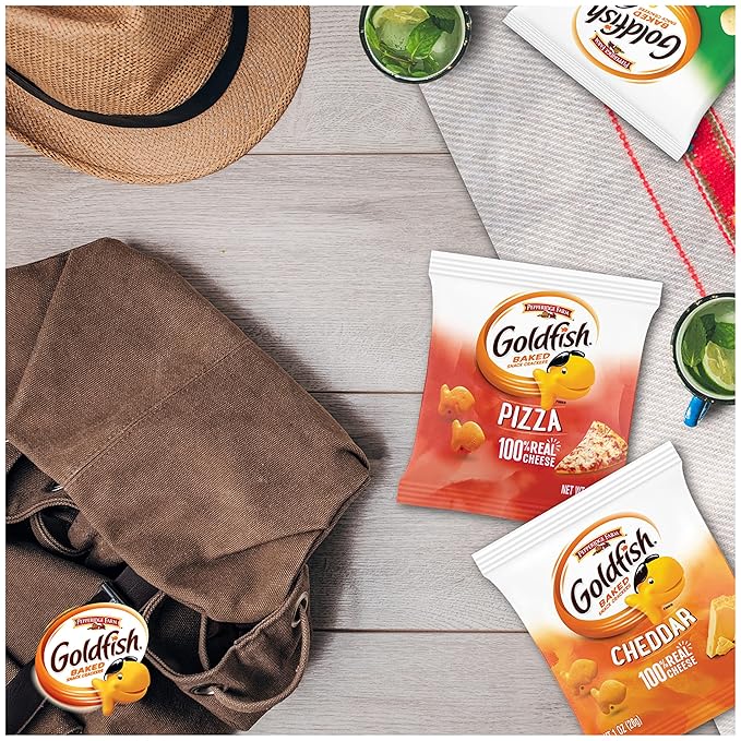 Goldfish Crackers Say Cheeeese Variety Pack with Cheddar, Pizza and Parmesan, Snack Packs, 20 Ct (Pack of 2)