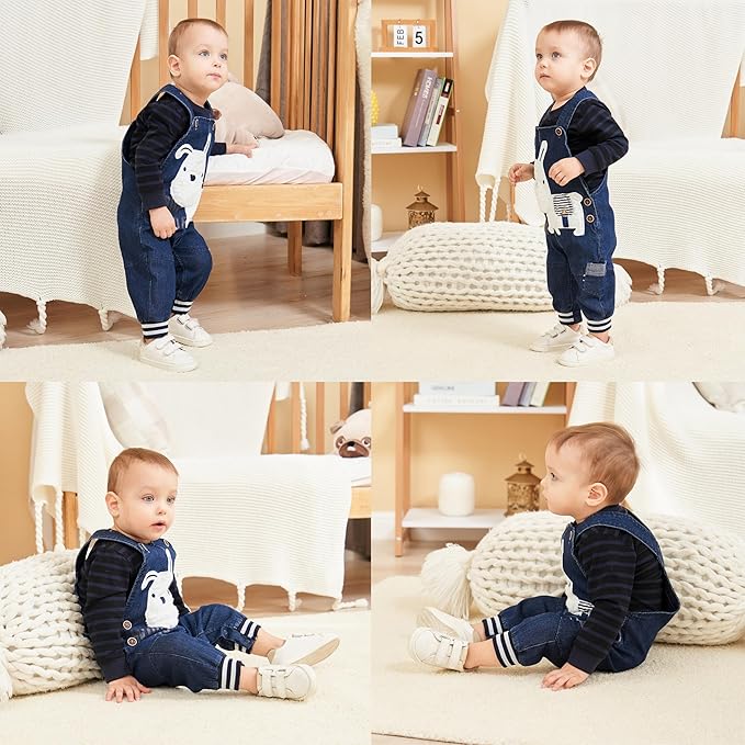 Cute Baby Boy Clothes Suit Toddler Boys' Striped long Sleeve T-Shirt+Denim Overalls Jumpsuit Pants Outfits Sets