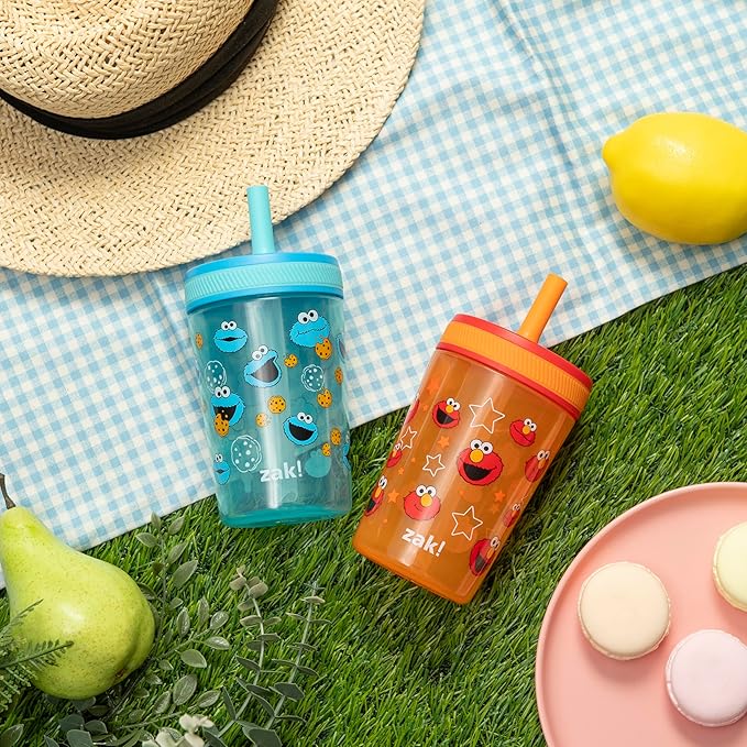 Zak Designs Sesame Street Kelso Toddler Tumblers For Travel or At Home, 15oz 2-Pack Durable Plastic Sippy Cups With Leak-Proof Design is Perfect For Kids (Elmo and Cookie Monster)