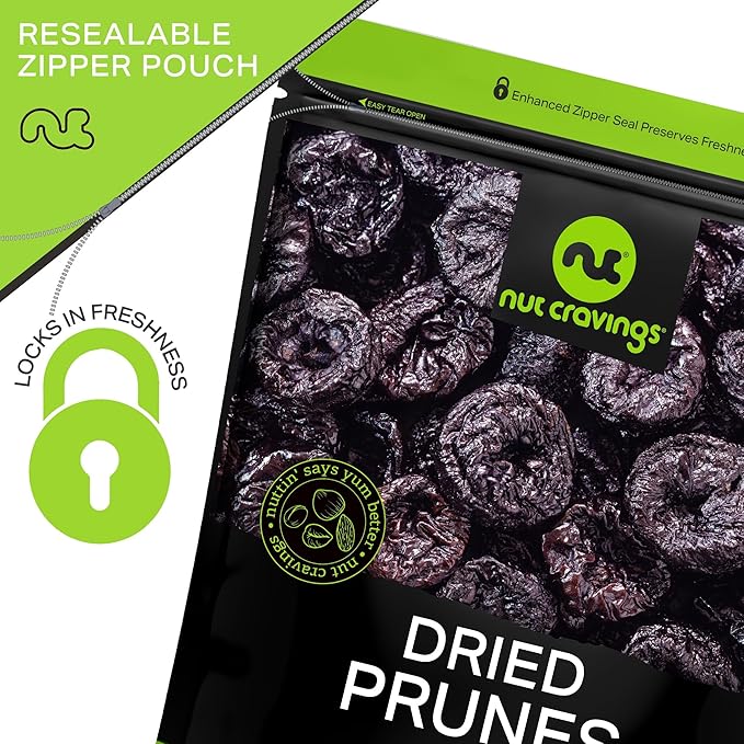 NUT CRAVINGS - Dried Prunes Pitted Unsweetened, Dry Plums No Sugar Added (8oz, 1 Pack) Bulk Dry Fruits Packed Fresh in Resealable Bag - Sweet Healthy Snack, Naturally Grown, Vegan, Kosher