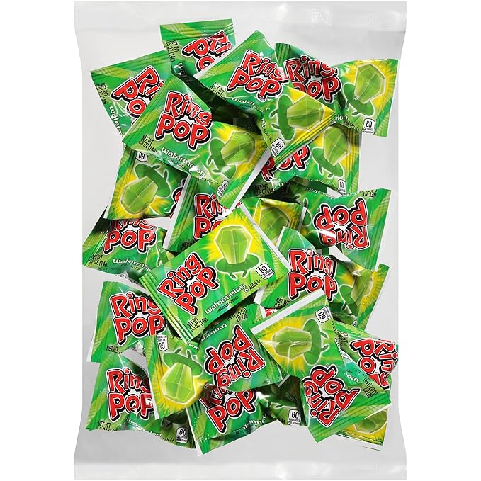 Ring Pop Individually Wrapped Green Watermelon 30 Count Bulk Lollipop Pack – Watermelon Flavored Lollipop Suckers - Fun Candy Bulk For Party Favors, Color-themed parties, & Bachelorette Parties