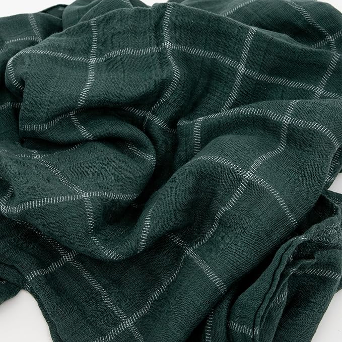 Little Unicorn Premium Cotton Swaddle Baby Blanket | Breathable Fabric | for swaddling, Play, Nursing & More (Evergreen Plaid)