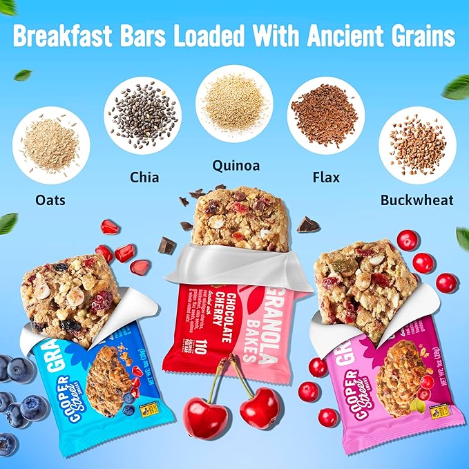 Cooper Street Granola Bakes (36 Count) – Soft and Chewy Breakfast Granola Bars Variety Pack – Nut, Dairy & Soy Free – Individually Wrapped Healthy Snacks for Kids, School, Work, Hiking & On-the-Go